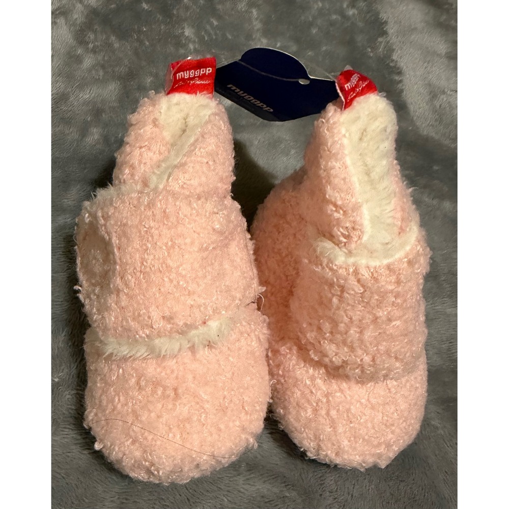 Myggpp Baby Girls Pink Sherpa Fleece Booties Slippers 6-12M NWT